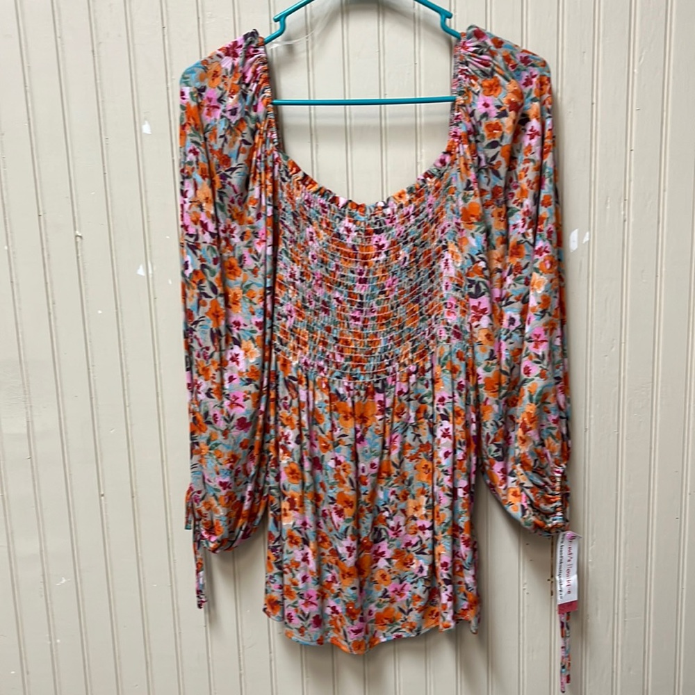 Vine & Love NWT SZ L Floral Babydoll Bubble Sleeve Spring Boho